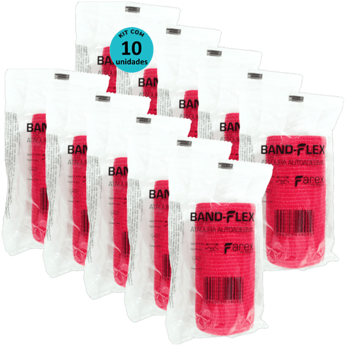 Atadura 10cm Vermelha Band-Flex Autoadesiva Para Animais Farex Kit Com 10